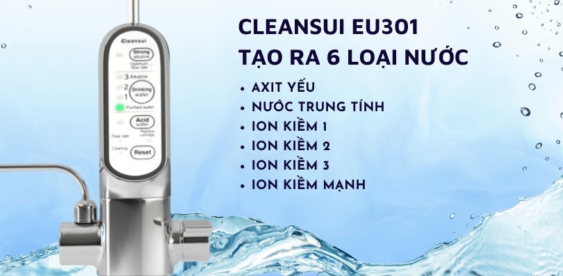 Máy lọc nước ion kiềm Mitsubishi Cleansui bao gồm 6 loại nước