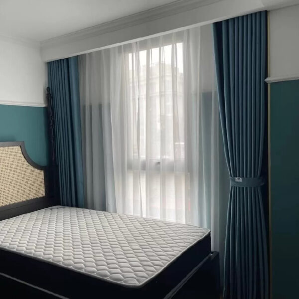 Rèm Vải 2 Lớp Màu Xanh Lam Cho Phòng Ngủ RV71